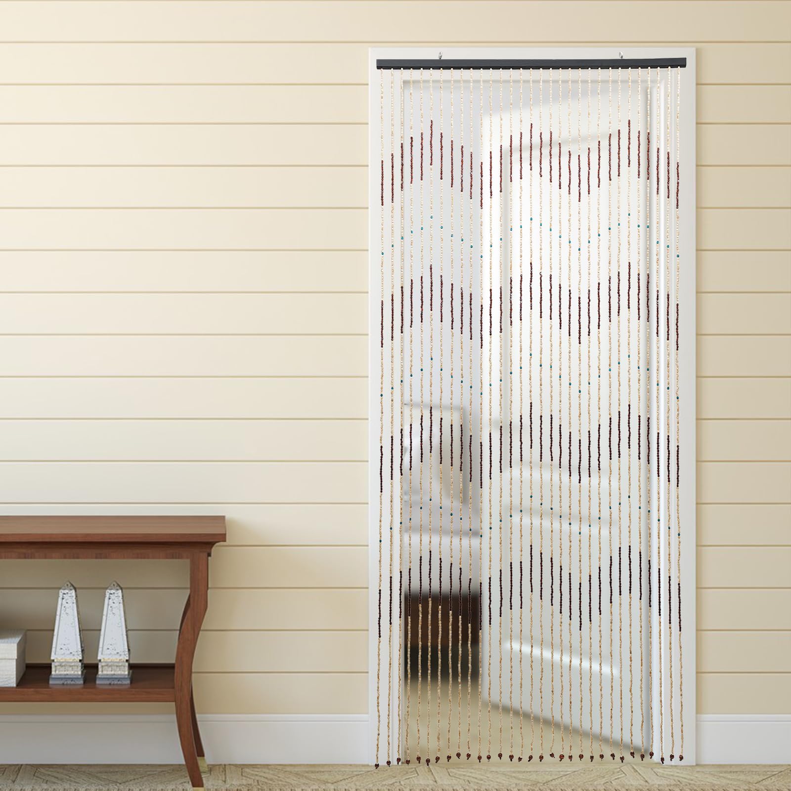 Rideau de porte en perles de bois 31 ligne - Rétro - Rideau à perles - Moustiquaire - Rideau de porte - Pour véranda, chambre à coucher, salon, salle de bain - 90 x 200 cm