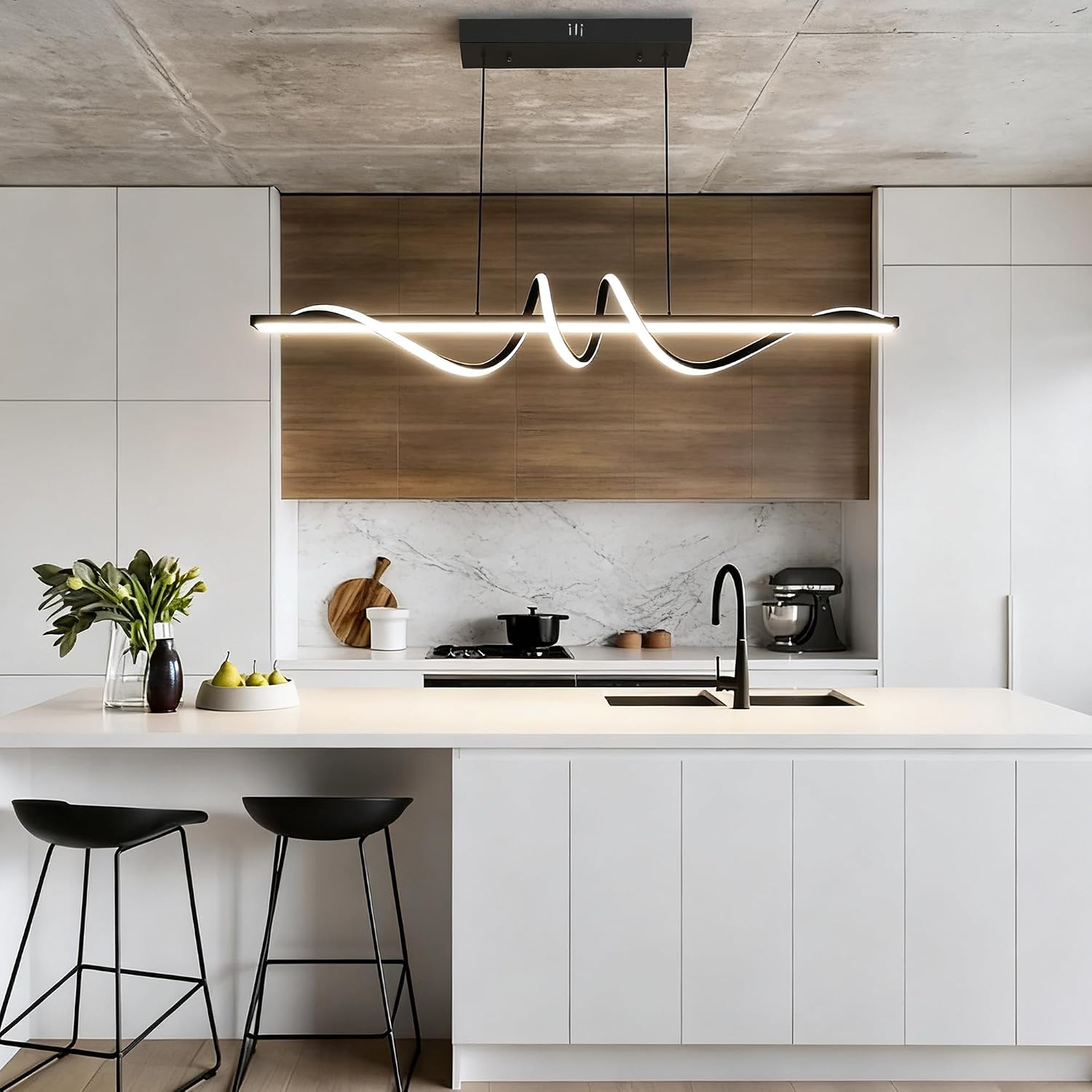 Kitchen Island Light 47.24" Long Led Pendant Light 3000K-6000K Dimmable with Remote Control Hanging Twist Waving Linear Chandelier for Dining Room Living Room