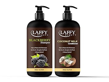 Laffy Blackberry Shampoo & Coconut Conditioner, Black Seed Oil & Pro-Vitamin B5 - No Parabens, Sulphates, Silicones, Color & Peg - 600 ml