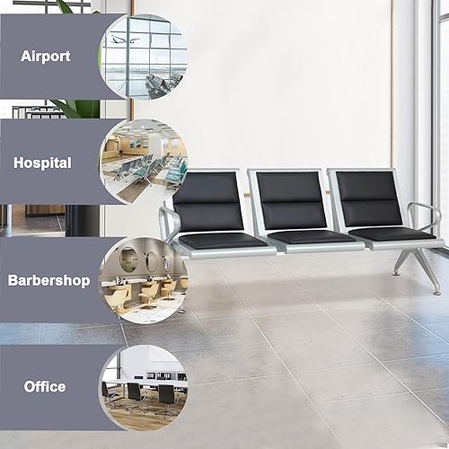 Miniatura 9 de kinbor Muebles de sala de espera de 3 asientos, sillas de recepción de piel sintética, sillas de invitados de oficina, sillas de sala de