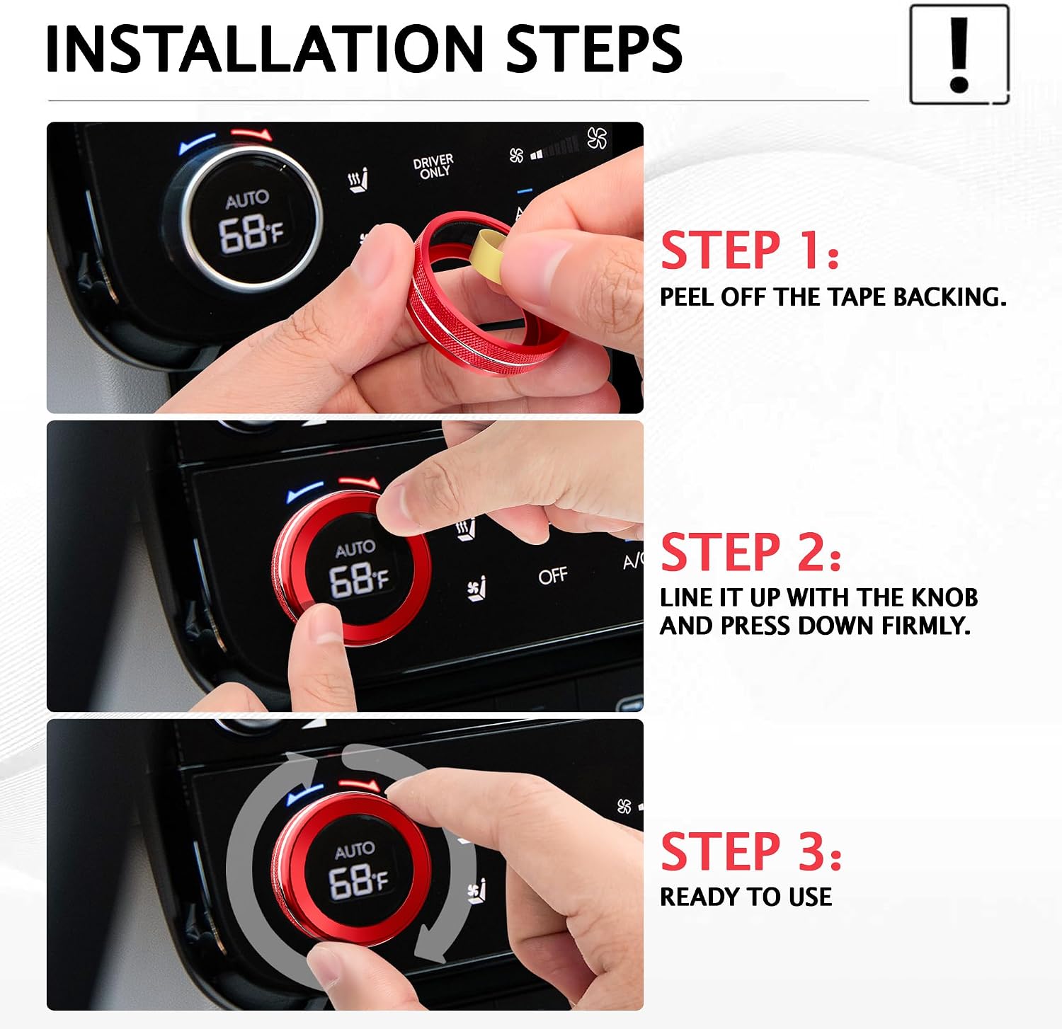 Interior Upgrade Accessories Compatible with 2025-2026 Hyundai Tucson & Santa Cruz (Not Fits SE Trim), 5-Piece Aluminum Knob Cover Trim Kit (Red) for Push Start, A/C Climate & Volume Knob