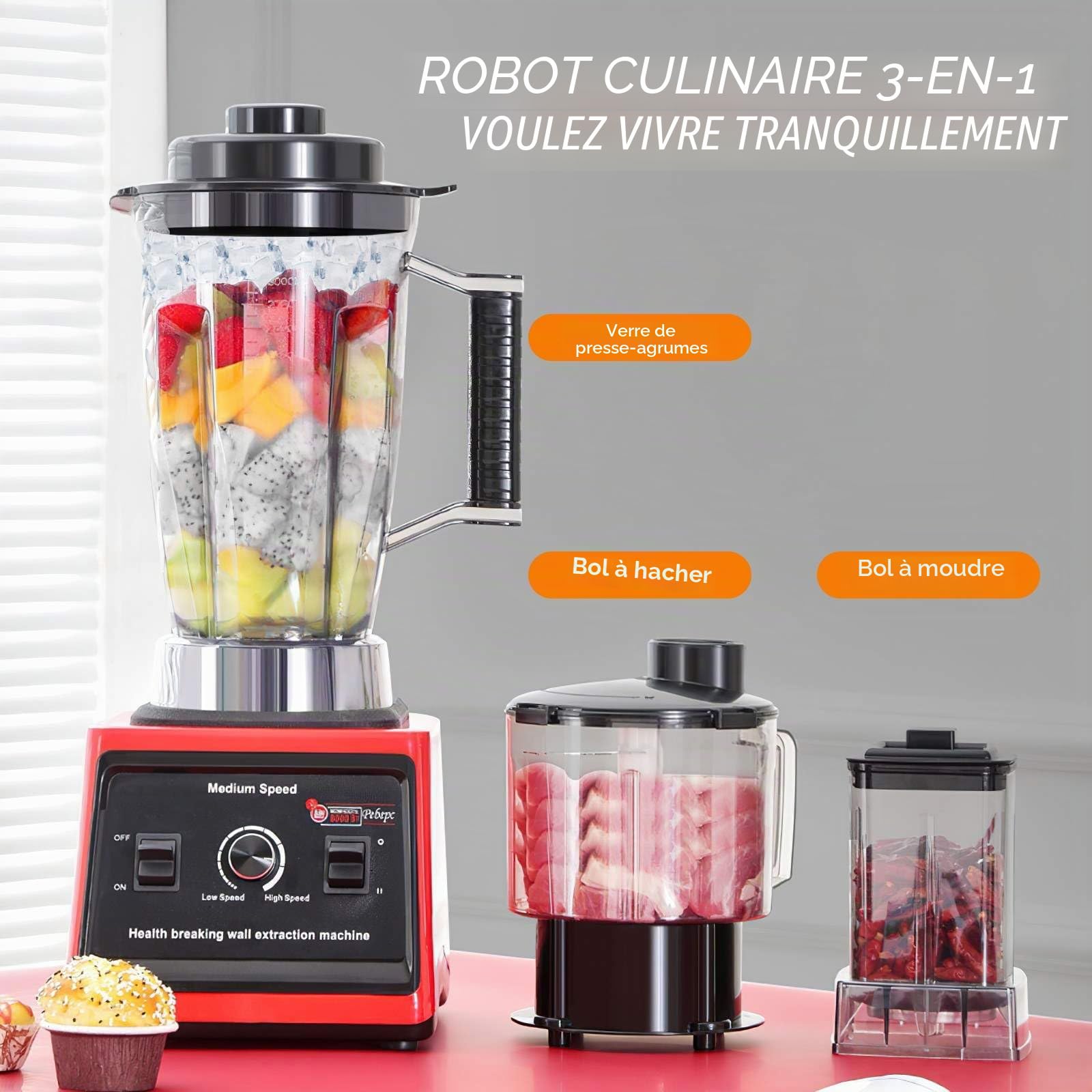 Mixeur Blender Professionnel, 2000W Smoothie Mixer (3 Tasses)