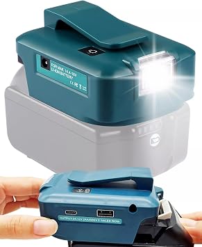 USB Adapter for Makita Battery,for Phone Type C Charger Fast Charging,Replacement for Makita Battery with LED Work Light,18V to12V Step Down