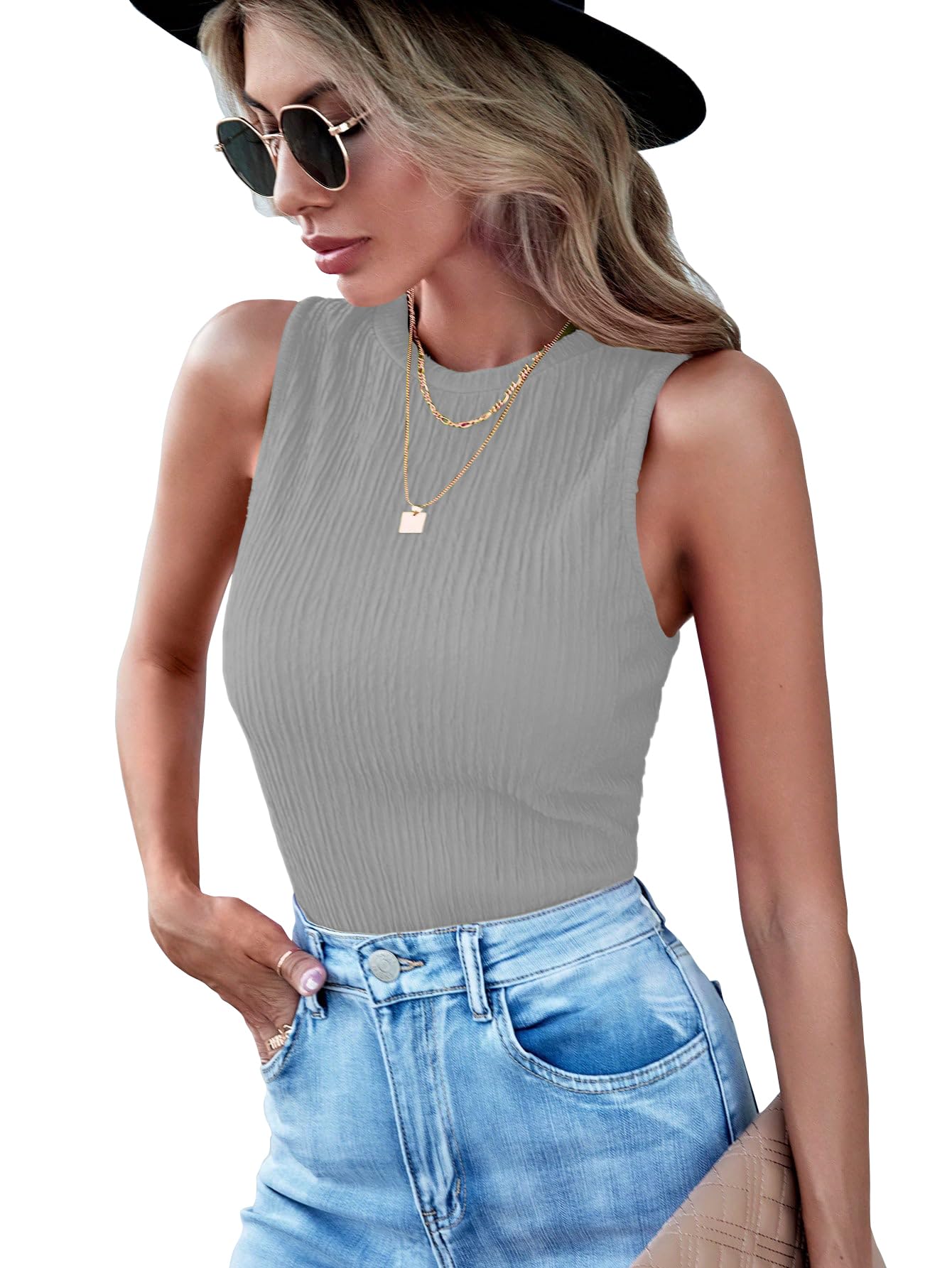 Sugathari Women's & Girl's Solid Ribbed Round Neck Tank Top – Sleeveless Summer Casual Top for Women | Slim Fit Stretchy Knitted Top (Tshirt 207)-picture-18