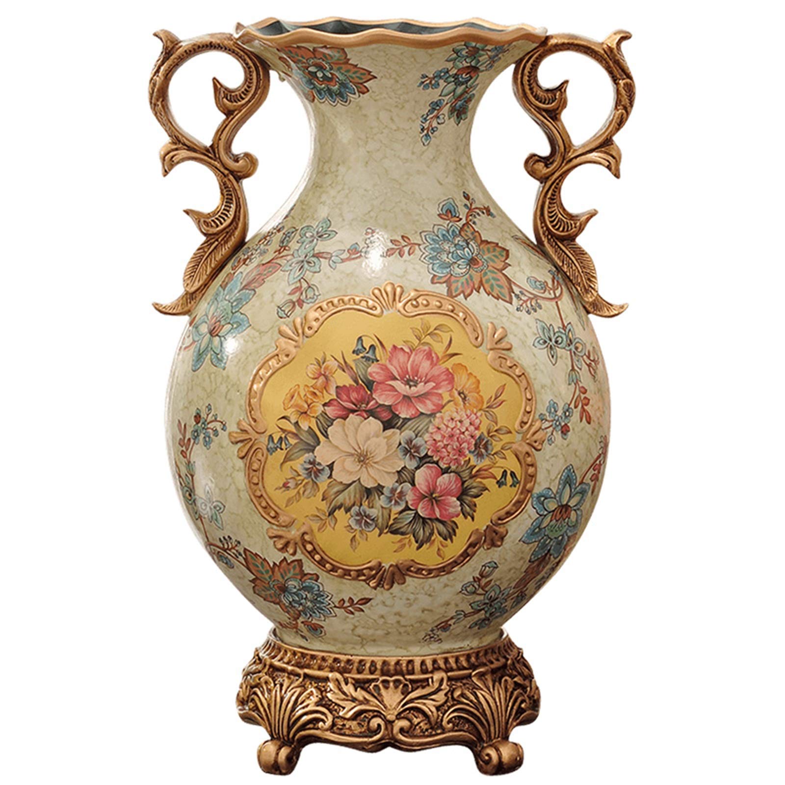 asdchZen Flower Arrangement Large Floor-Standing Vase, Retro Rustic Style Binaural Vase Home Decoration Crafts Vase Decoration Artwork Rose Vases