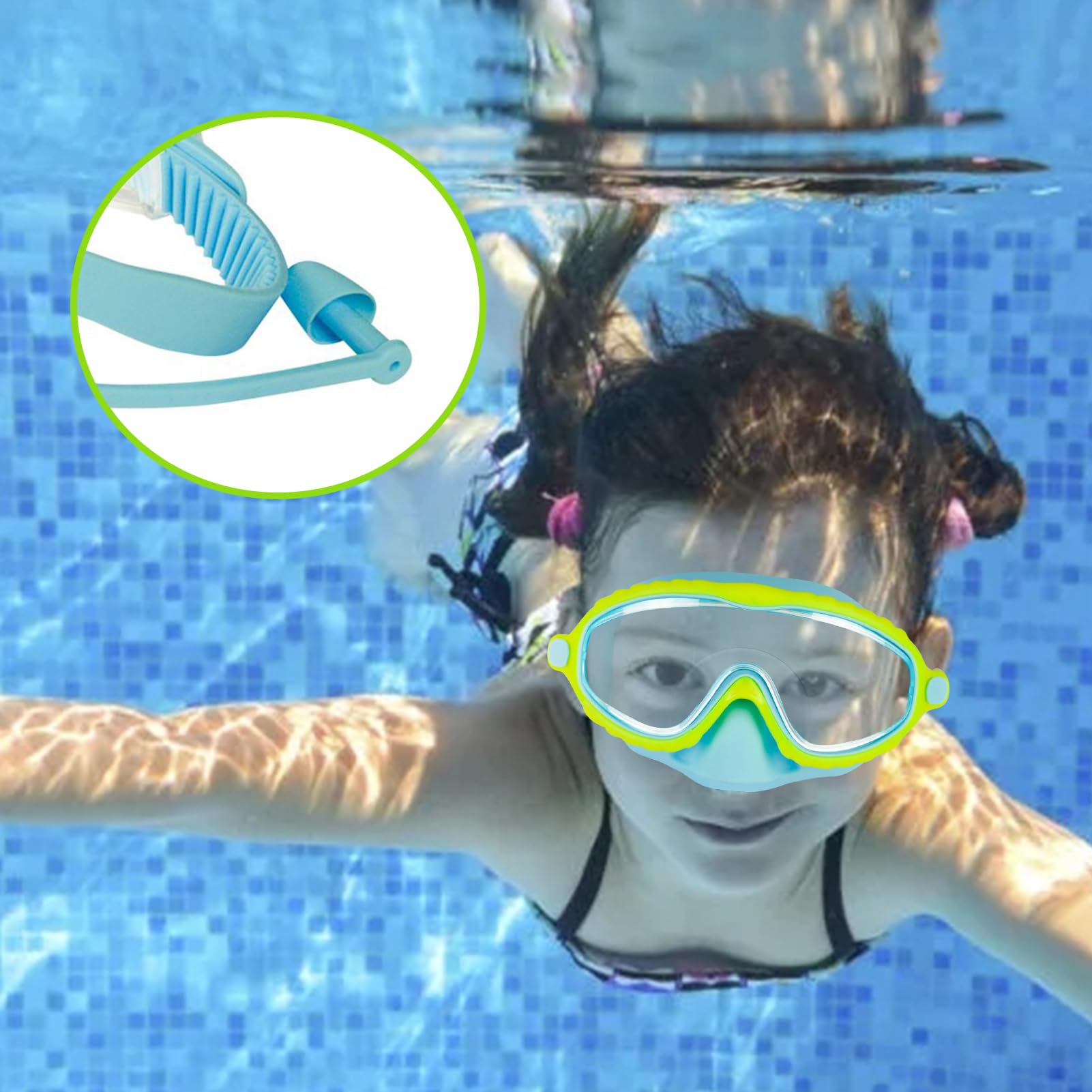 Lunettes Natation Avec Cache-Nez Anti-Buée Anti-Fuite UV - Sangle Silicone Réglable - Bleu - 17x17x8 Cm - Enfants 4-16 Ans