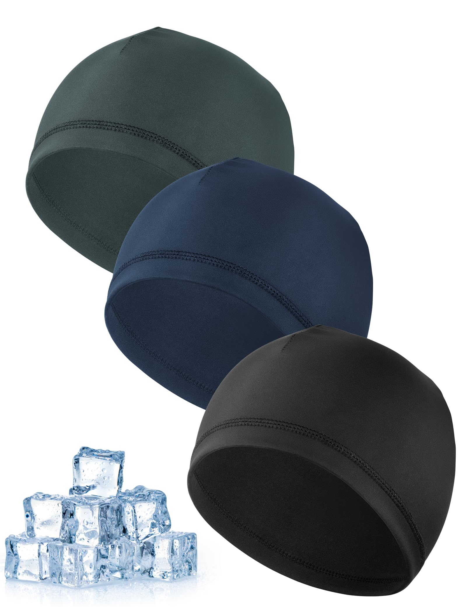 MELLIEX 3 Stück Cooling Fahrradmütze Unter Helm, Atmungsaktiver Eisseidenhut Sommer Sportmütze Multifunktionale Skull Cap für Herren Damen