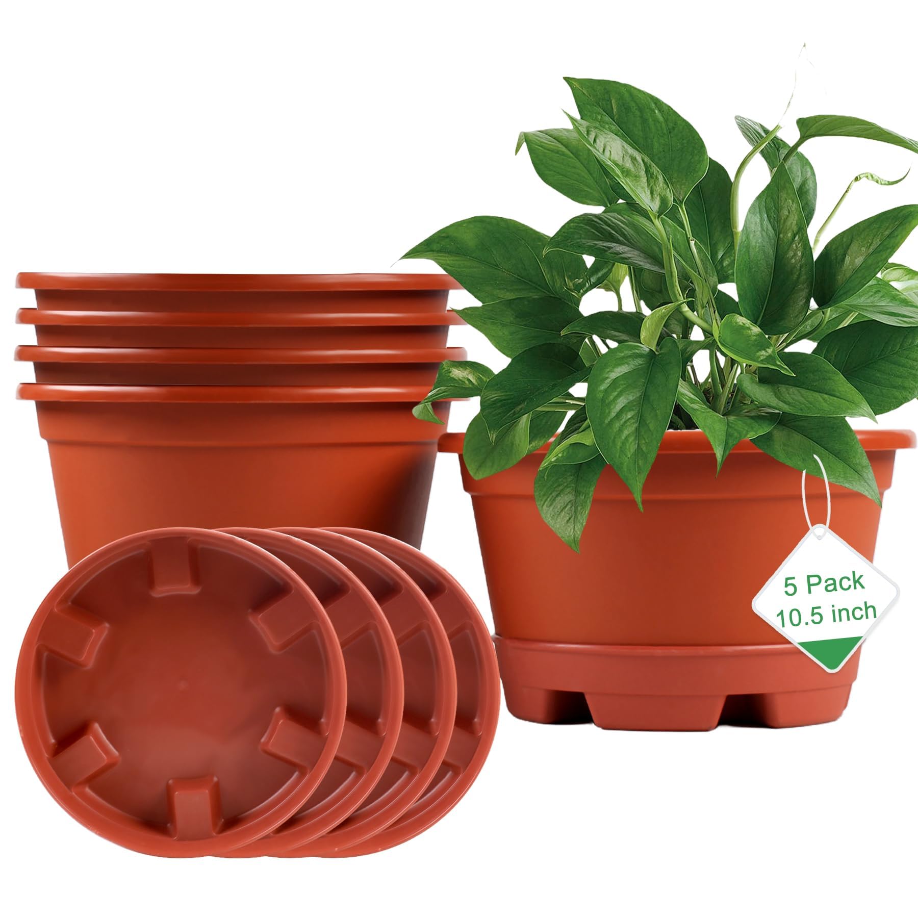 SIMILAR TO INCOMPLETE Pack 10.5 inch Plant Pots,Planter-Pots-for-Plants-Indoor-Outdoor?Plastic Flower Pot for Indoor Outdoor Plants with Drainage Holes & Trays, Decorative Garden Containers Sets for Houseplants
