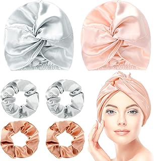 6 Pieces Silk Bonnet Silk Hair Wrap for Sleeping and Natural Silk Scrunchy Soft Silk Scrunchies Hair Sleep Silk Sleeping Bonnet for Women Hair Care Silk Ponytail Holder (Pink, Silver Gray, Rose Gold), Pink, Silver Gray, Rose Gold, One Size