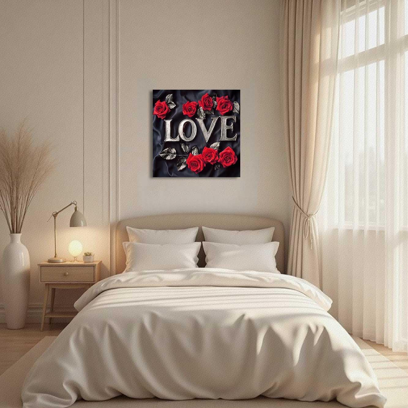 LZIMU Rose Wall Art Rose Flower Pictures Black and White Canvas Prints Love Theme Painting Rustic Romantic Floral Poster Modern Couples Bedroom Bathroom Decor (Red, (16L x 16W))