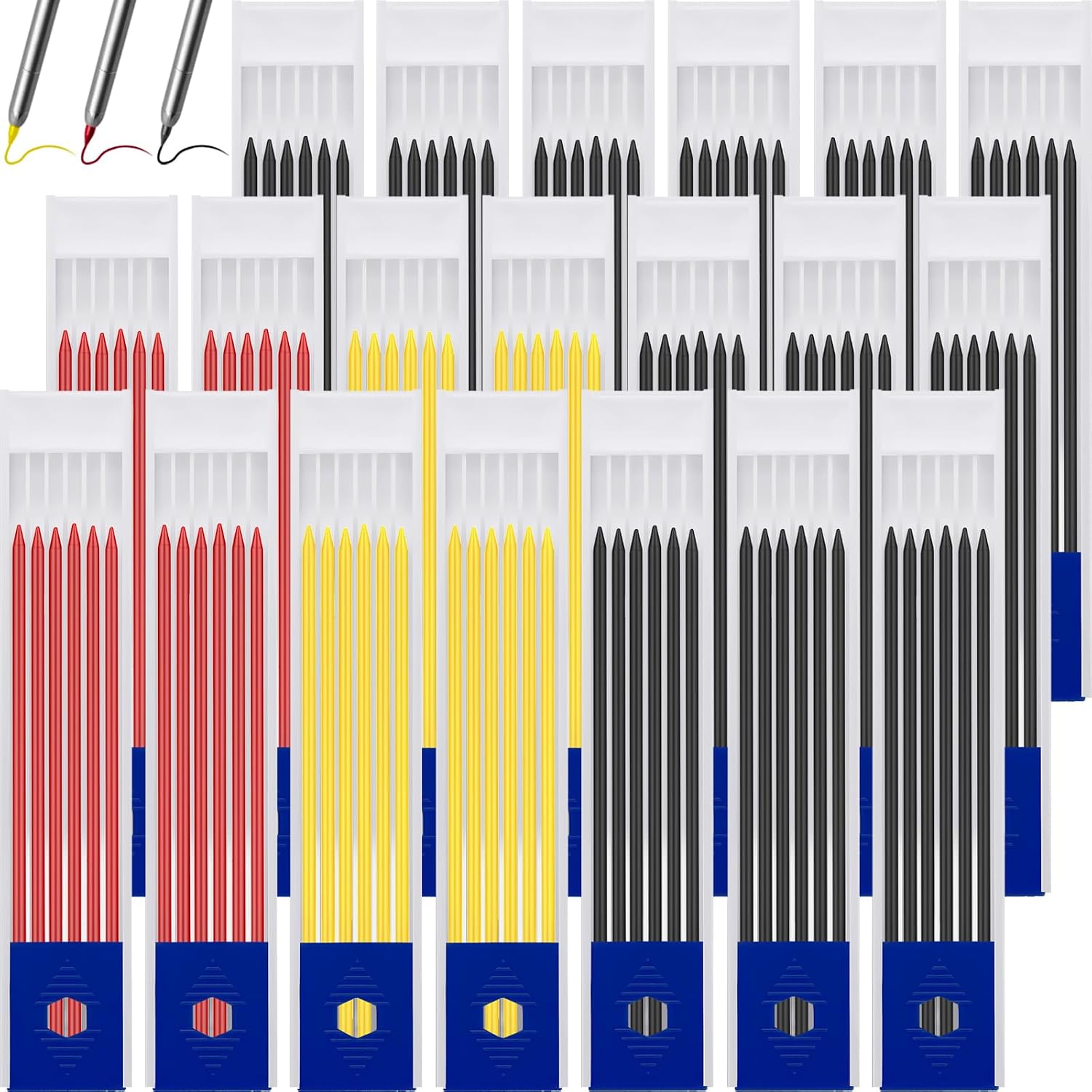 Zhehao 120 Pcs 2.8 mm Carpenter Pencils Lead Refills,Black, Red, Yellow