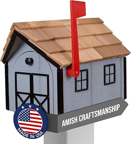 Miniatura 20 de Buzón de madera estilo «amish» con techo de cedro de Peaceful Classics con ventana y molduras de puerta, buzones artesanales para exterior, buzones