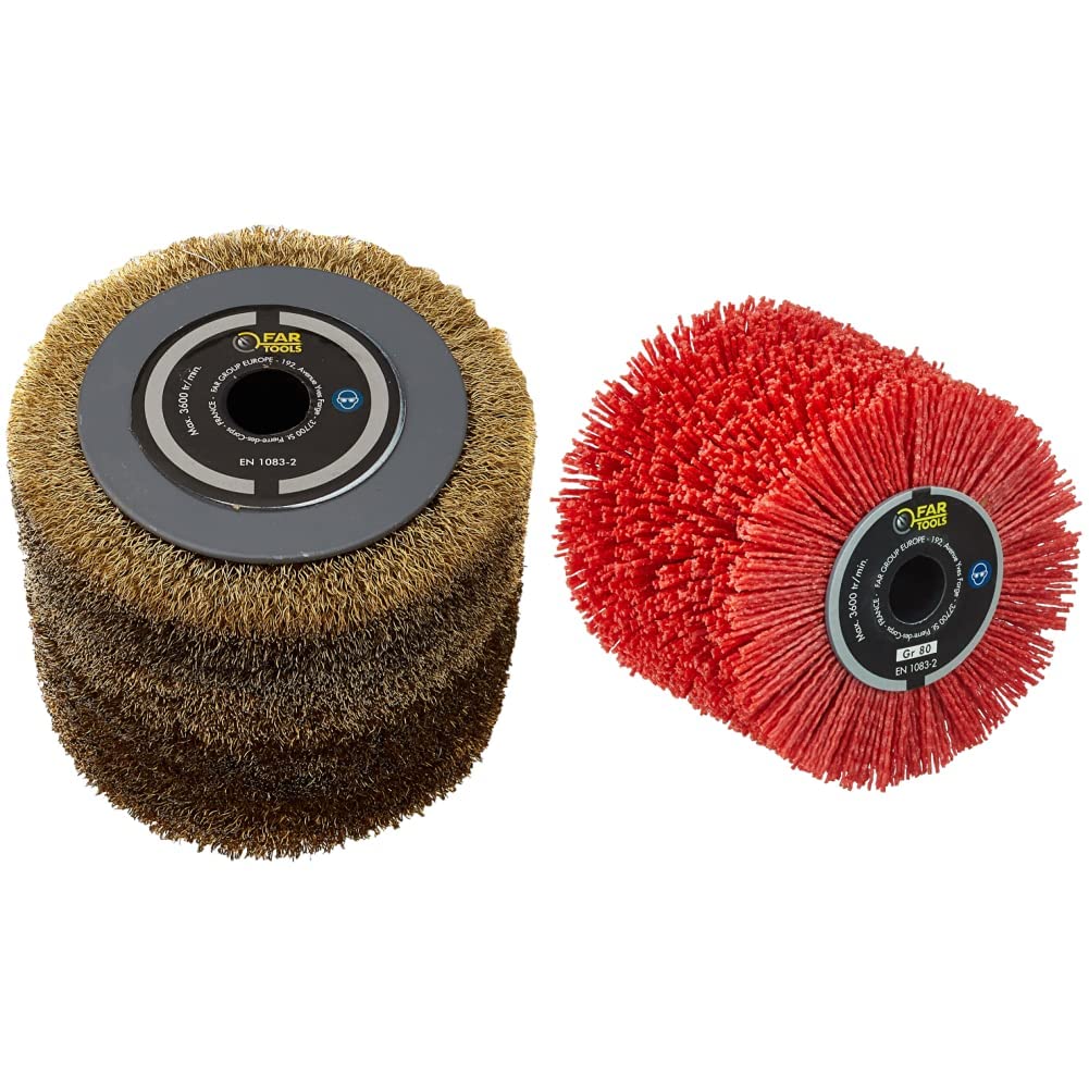 Fartools 110874 Brosse fil métallique Ø120mm - L 100mm & 110886 Brosse Nylon abrasifs Ø120mm-L 100mm pour Rénovateur REX120C, REX200 et REX-H200 pour décrasser/dégriser/Nettoyer