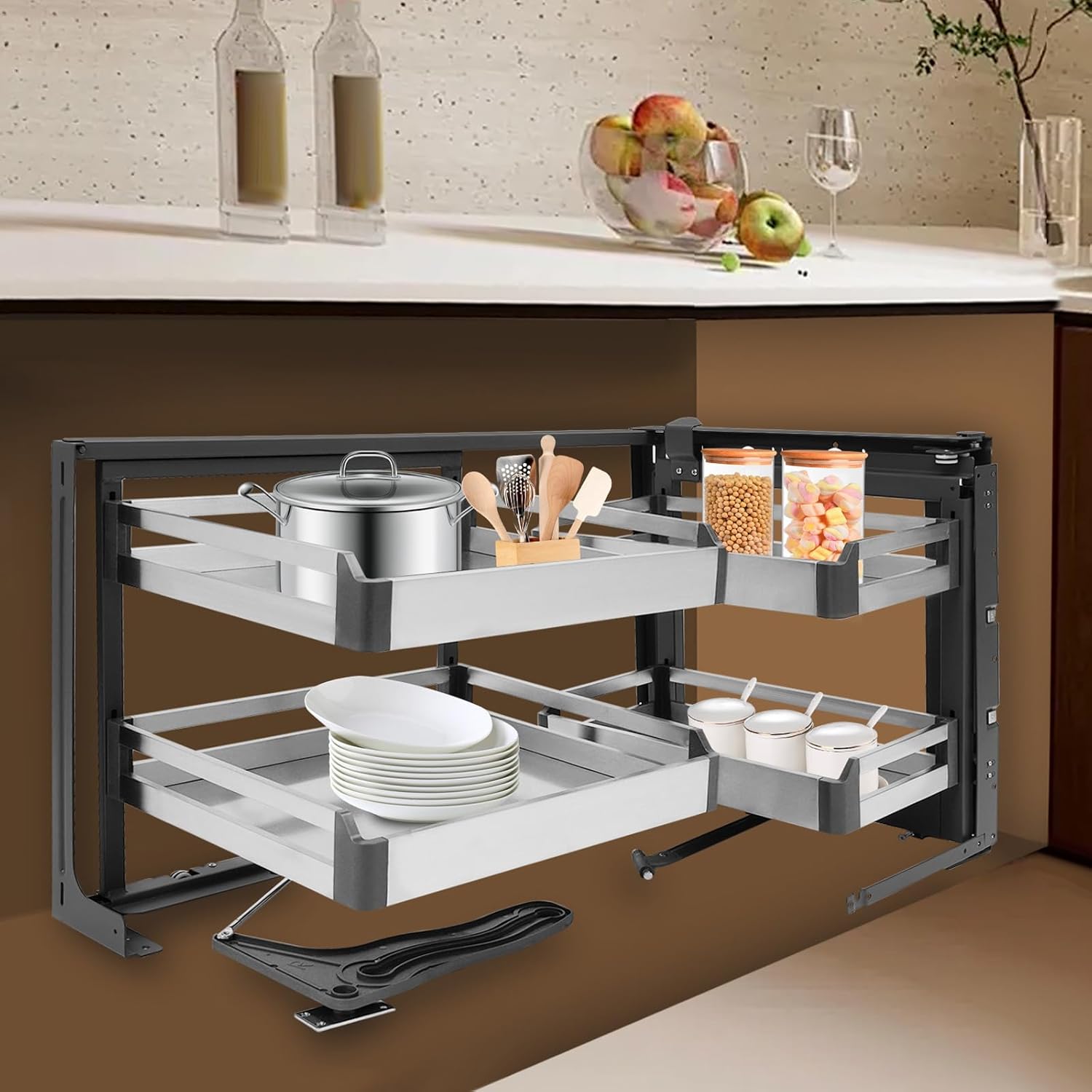 Blind Corner Cabinet Pull Out,Kitchen Corner Cabinet Pull Out with Right Handed Open,115° Access,Blind Soft Close (Right Open)