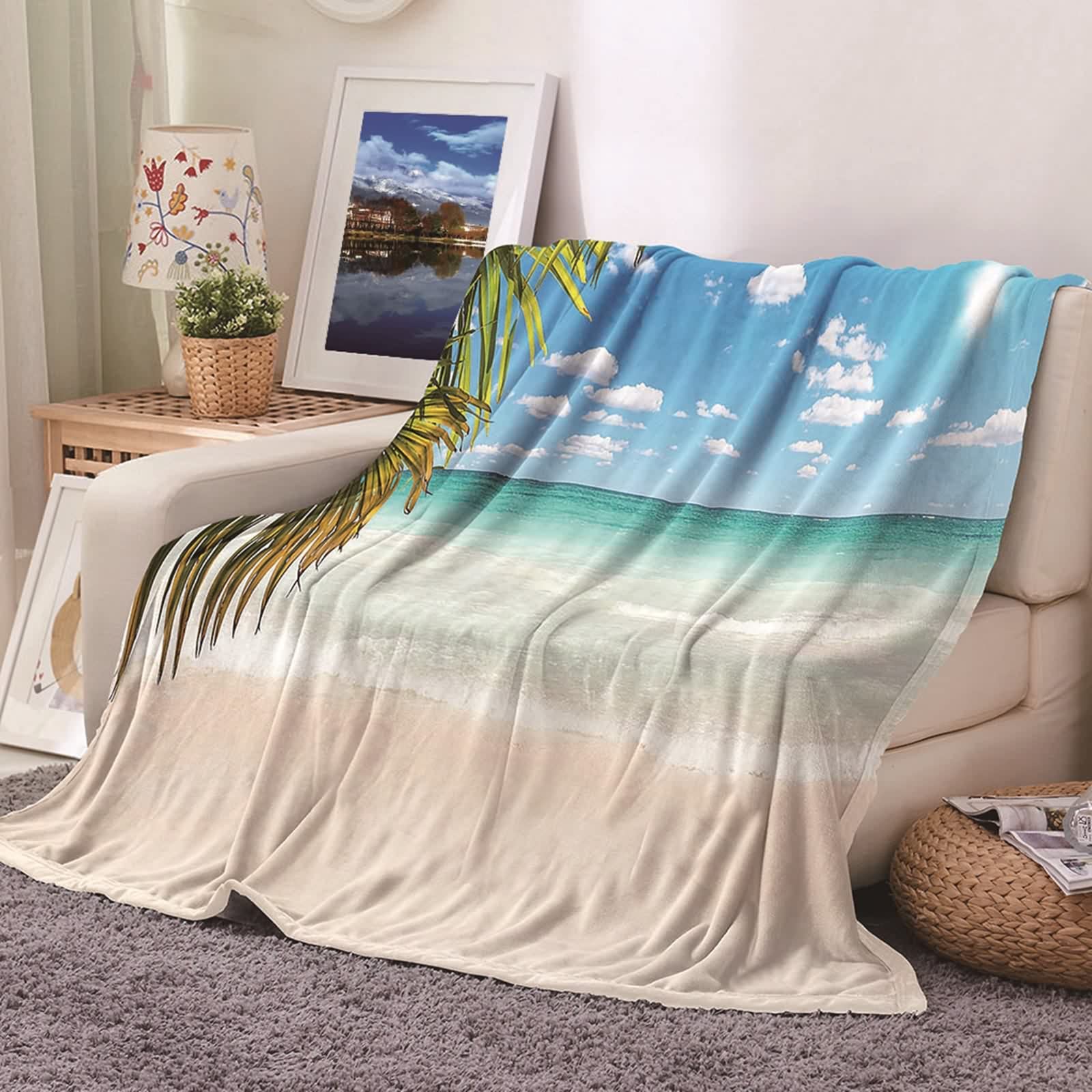 Couverture de Lit en Flannel Haut de Gamme Couleur Eau de Mer Bleu Vert 100x150cm