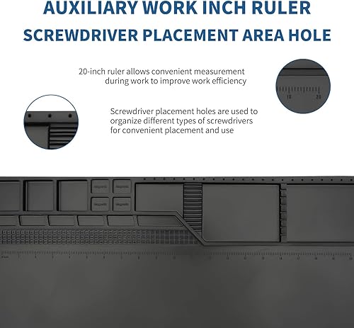 Miniatura 5 de Htm-203 - Alfombrilla de trabajo de reparación magnética negra resistente al calor, gran alfombrilla de silicona para soldar, ampliar el área de