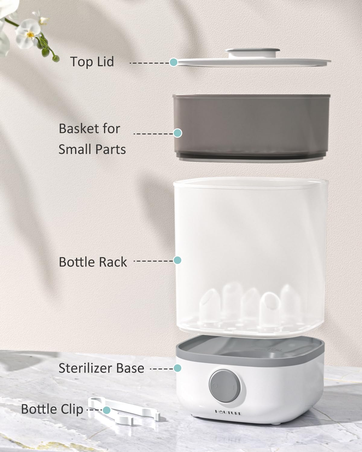 Baby Bottle Sterilizer | Esterilizador de Biberones, HAUTURE Compact Bottle Sanitizer, One Button Control Fast Sterilizer Electric Steam Bottle Sterilizer for Baby Bottles, Pacifiers, Pump Accessories