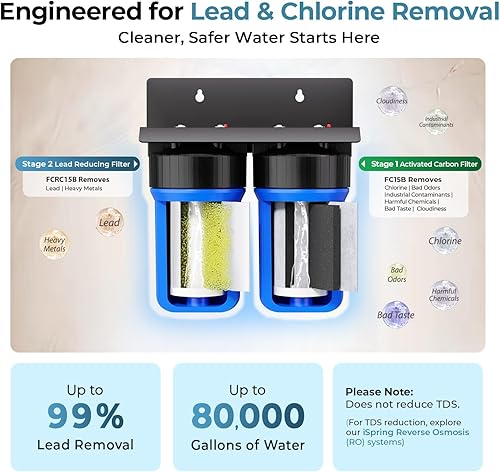 Miniatura 3 de iSpring WGB21B-PB Sistema de filtración de agua de 2 etapas para toda la casa con bloque de carbono de 10" x 4.5" FC15B y filtro reductor de plomo