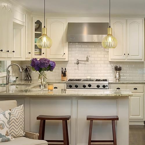 Miniatura 8 de DLLT - Lámparas colgantes enchufables, iluminación colgante dorada ajustable sobre el fregadero, luces colgantes de metal de granja, isla de cocina,