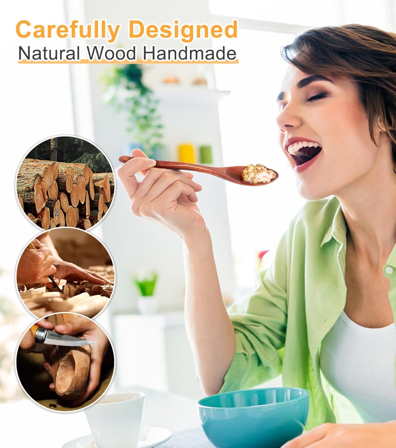 50 PCS Wooden Spoons for Eating, 7 inch Small Honey Wood Spoons - Terrific for Tea, Coffee, Soup, Jam & Bath Salts, Little Wooden Mixing Stirring Table Spoon Set（Restaurant, Brown, Bulk）