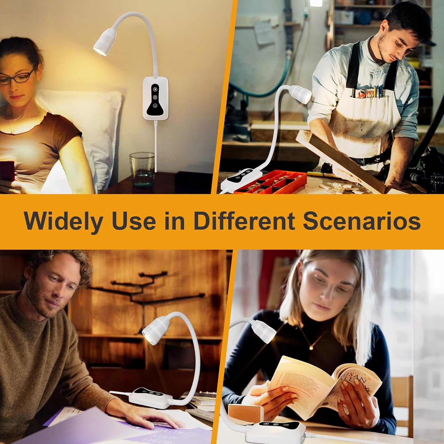 1 Pack Wall Mounted Headboard Reading Light, LED Dimmable Touch Control, Adjustable Neck, Ideal for Bedside, Office, or Reading（White）