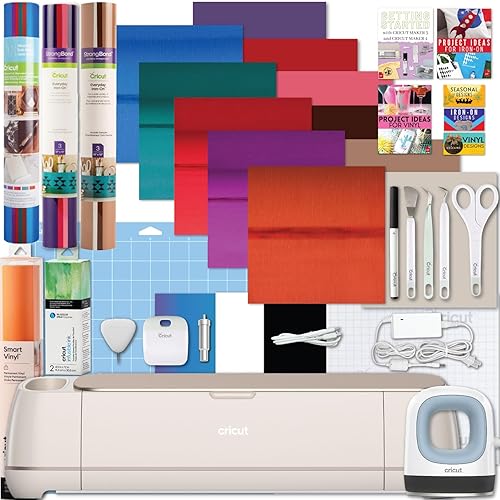 Cricut Maker 4 & Mini Heat Press Bundle - Cutting Machine & Heat Press with Heat Transfer Vinyl, Beginner Kit for DIY Apparel, Tote Bags, HTV Projects