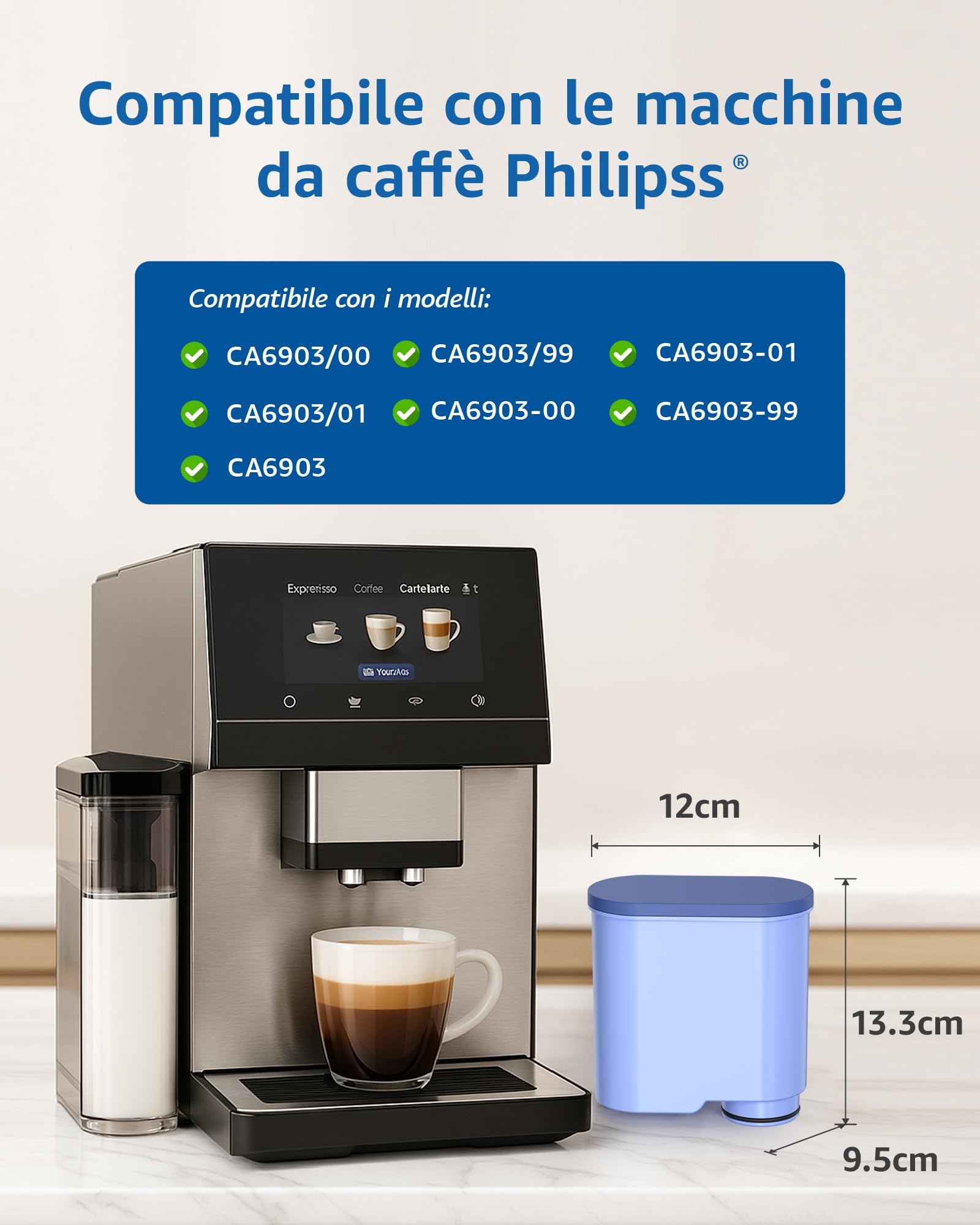 Maxblue Filtro acqua di ricambio compatibile con Philips AquaClean CA6903/10 CA6903/22 CA6903, riduce il contenuto di calcare in acqua, certificato TÜV SÜD, riduce PFAS, PFOA/PFOS (4)