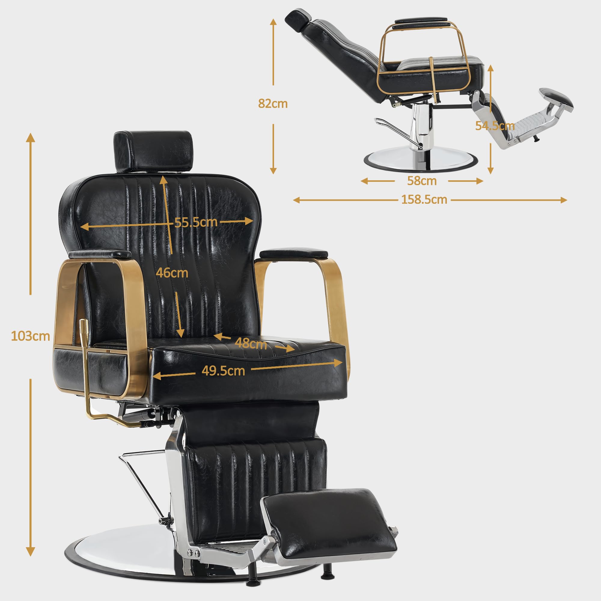 BarberPub Barberpub Silla de peluquería inclinable,sillón de peluquería con reposacabezas,giratorio 360 grados y altura regulable,dispositivo de peluquería retro con bomba hidráulica, 9238 (negro)