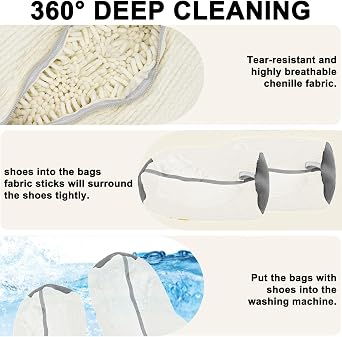 Trainer Washing Machine Bag, Shoe Washing Machine Bag for Washer & Dryer Laundry, Shoe Bags for Washing Machine for All Shoe Types & Sizes, 360° Wrap-Around Cleaning (CREAM - 2PCS)
