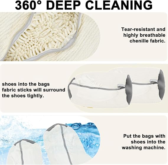 Trainer Washing Machine Bag, Shoe Washing Machine Bag for Washer & Dryer Laundry, Shoe Bags for Washing Machine for All Shoe Types & Sizes, 360° Wrap-Around Cleaning (CREAM - 2PCS)