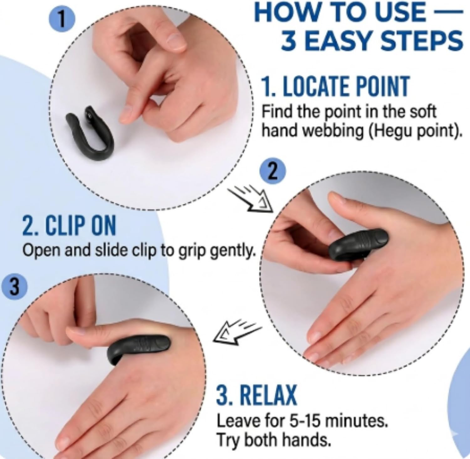 Magnetic Finger Massage Clips Set of 4 — Portable Hand Acupressure Massager for Relaxation & Daily Wellness | 2 Pink + 2 Black Silicone Clips with Built-in Magnet | Includes Clear Zip Pouch