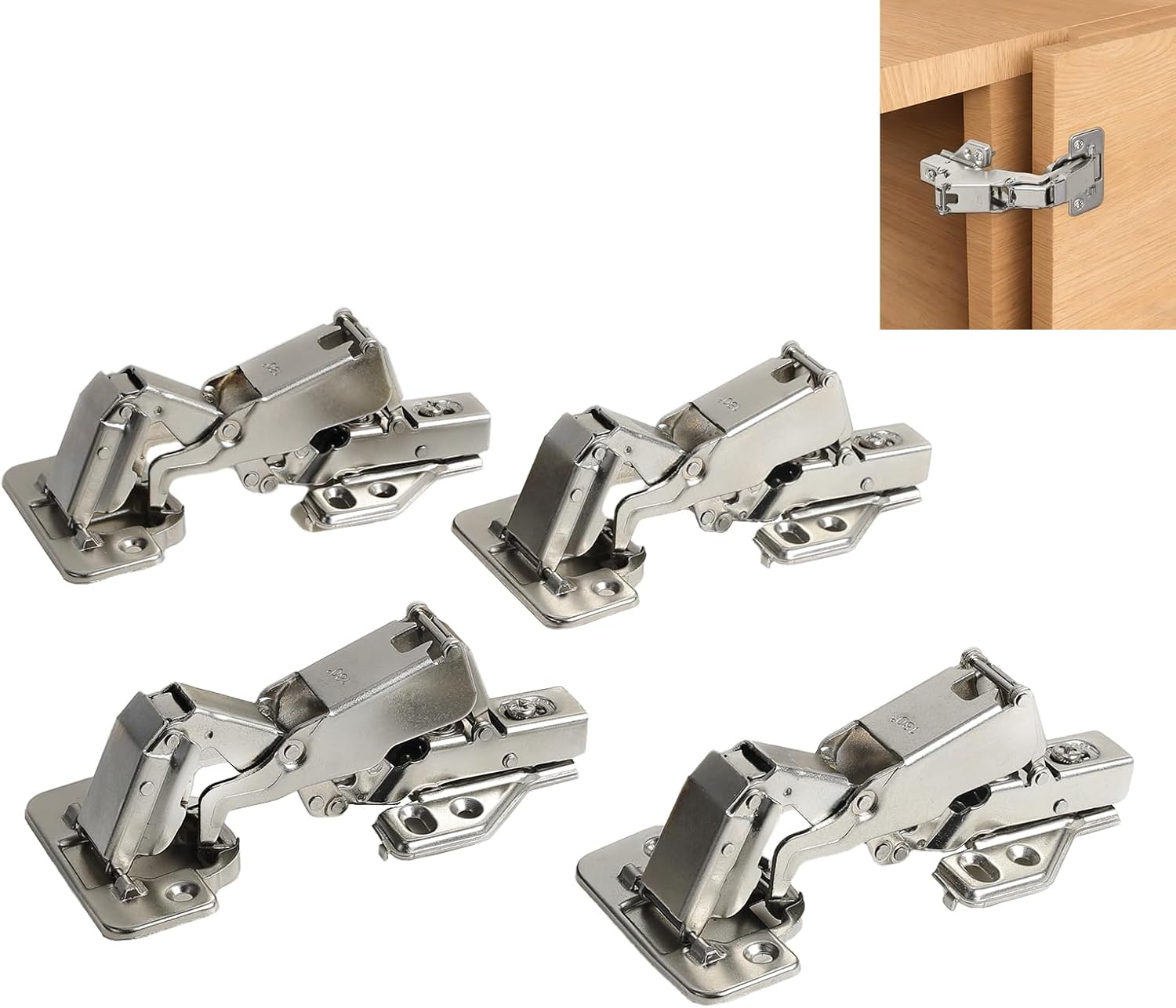 180 Degree Slow Close Concealed Cabinet Hinges, 4Pack Alloy Steel Nickel Finish Hinges for Lazy Susan & Kitchen Corner Cabinets Doors