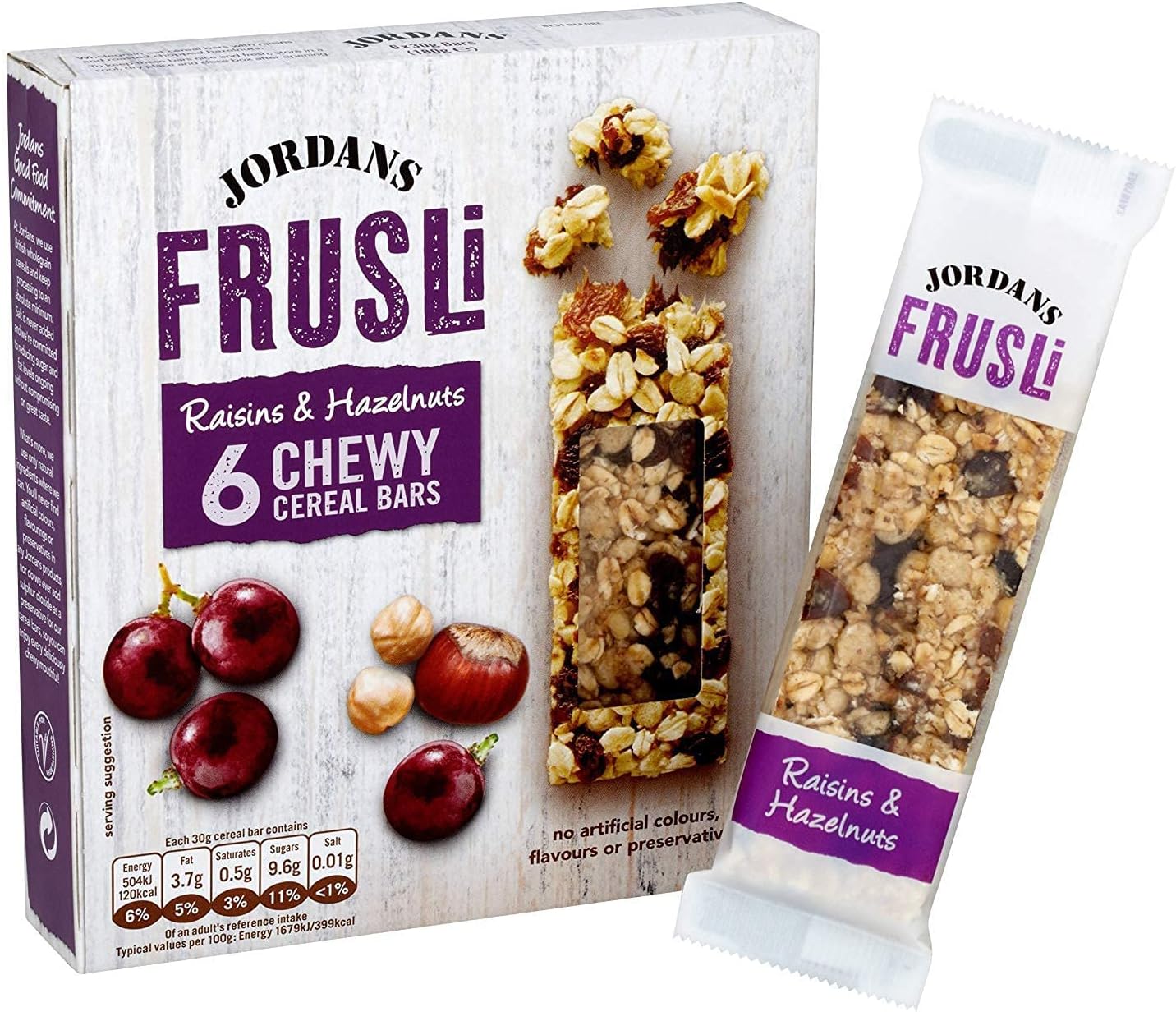 Jordans Raisin Hazelnut Frusli Bar 6 X 30 gms