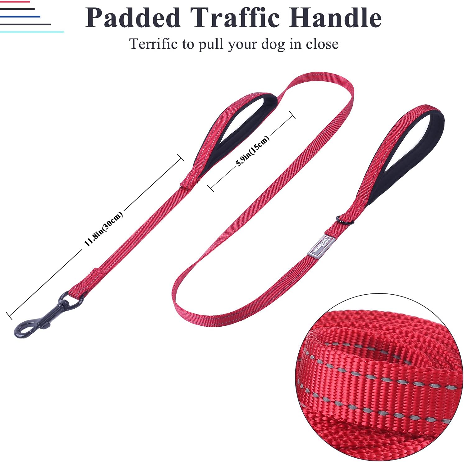 VIVAGLORY Dog Lead Twingrip Double Handle Dog Lead, Leash with Traffic Handle & 2 Loop for Walking & Training - Image 4