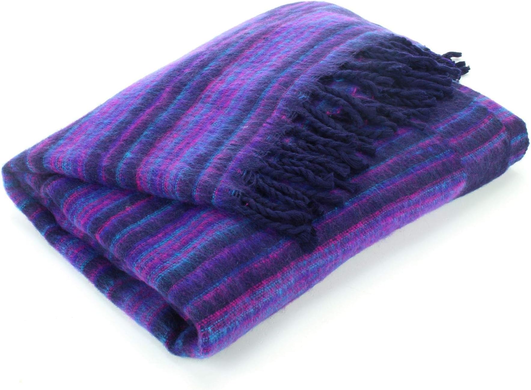 Hill QueenVegan Wool Shawl Blanket - Stripe - Navy Purple