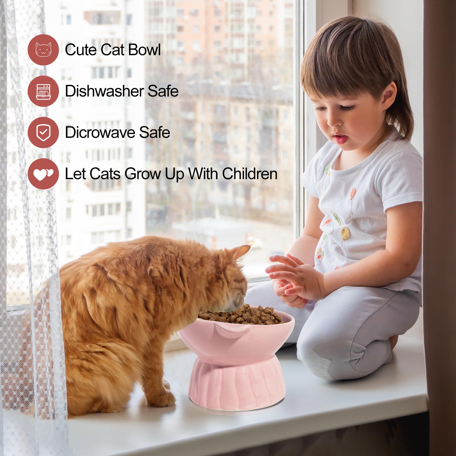 2 PCS Ceramic Raised Cat Bowl,YOWINKE Cute Tilted Elevated Cat Food and Water Bowls, Anti Vomiting& Protect Pet's Spine, Safe-Healthy Ceramic Cat Bowl for Flat Faced Cats and Kitten