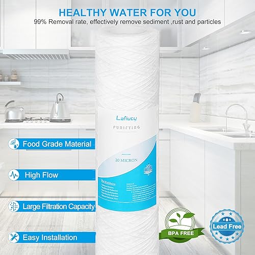 Miniatura 3 de Cartucho de filtro de agua de sedimentos de cuerda de 20 micrones, 10 x 2.5 pulgadas, paquete de 5, filtración de sedimentos para toda la casa,