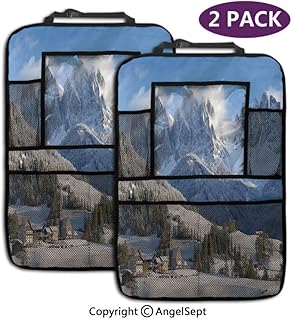 Not applicable Proteggi sedile posteriore per Auto, Paesaggi di montagna in Inverno Picchi di Neve Spot Della Zona settentrionale Alpi Verdi, Tasche di immagazzinaggio (2 pezzi)