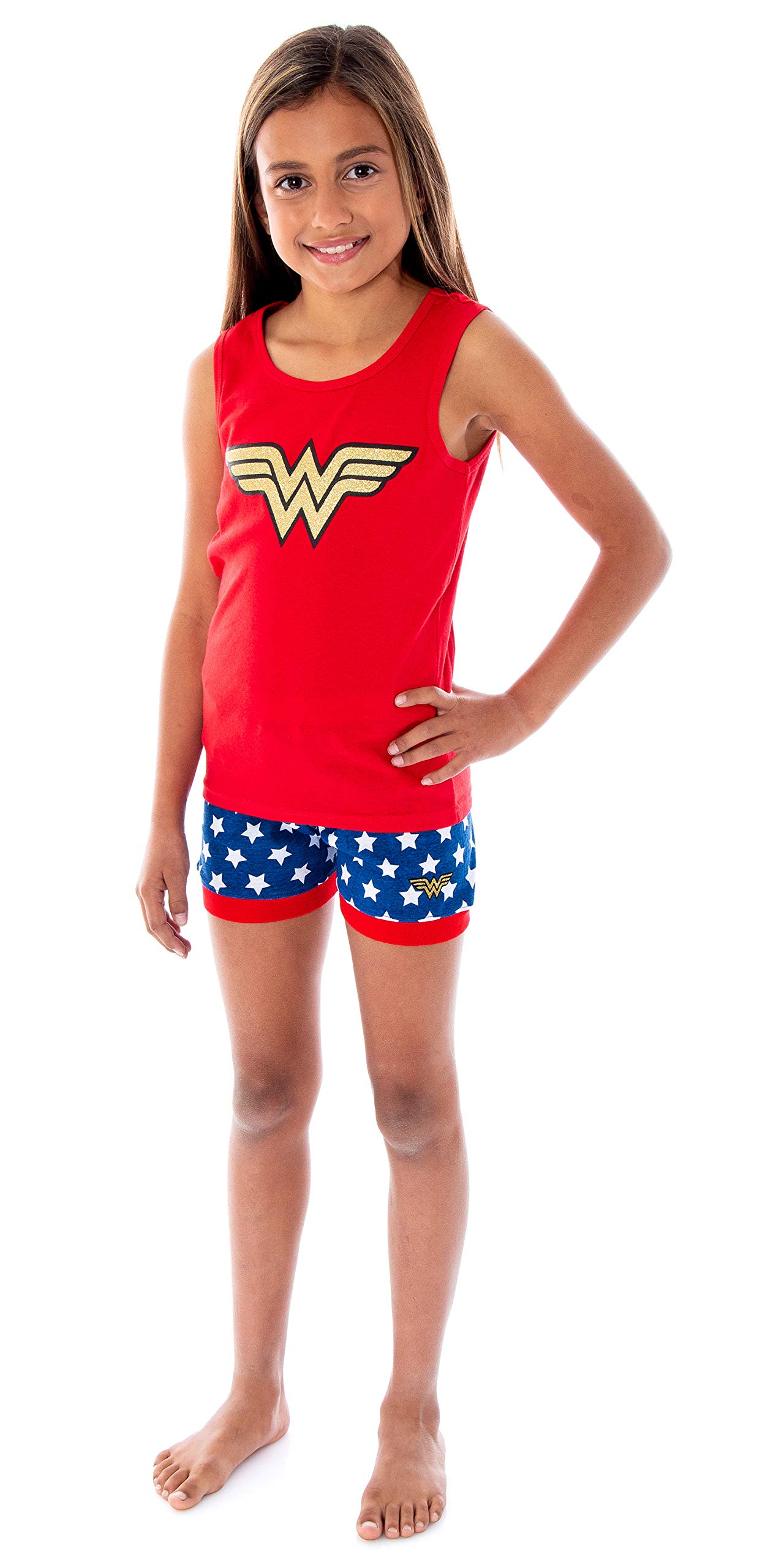 INTIMODC Comics Girls Wonder Woman Pajamas WW Logo Tank Top And Shorts  Piece Superhero Pajama Set For Girls