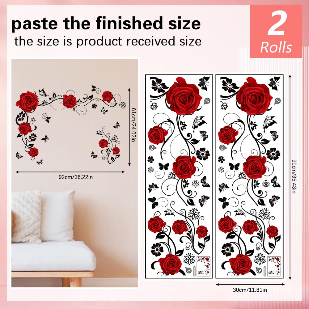 Adesivi Murali Fiori Di Rose Rosa Rimovibili - Decorazione Parete Per Camera, Soggiorno, Cucina - Foto 6