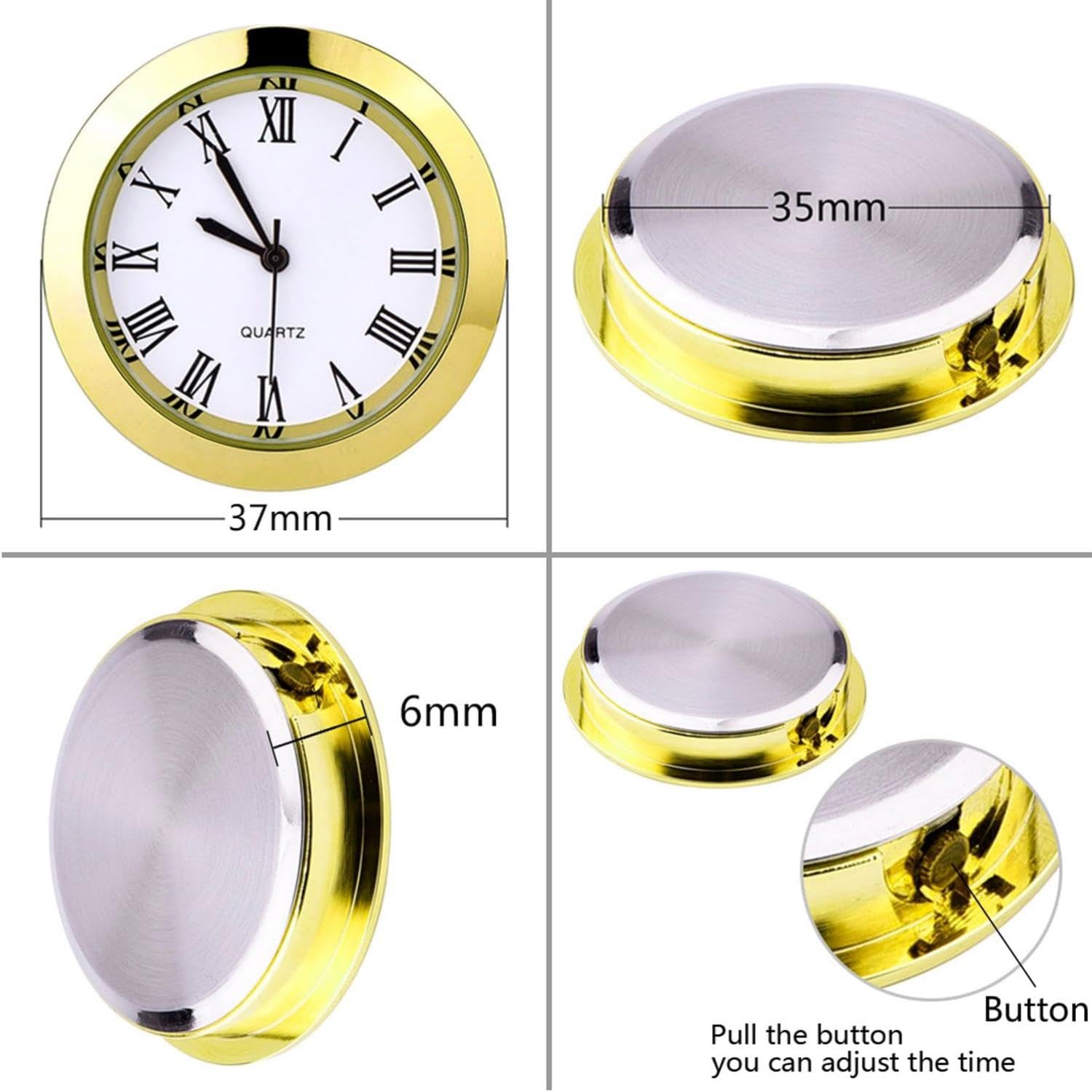 Battery Operated Clock 1-1/2 Inch (37 ) Round Quartz Clock Insert With ...