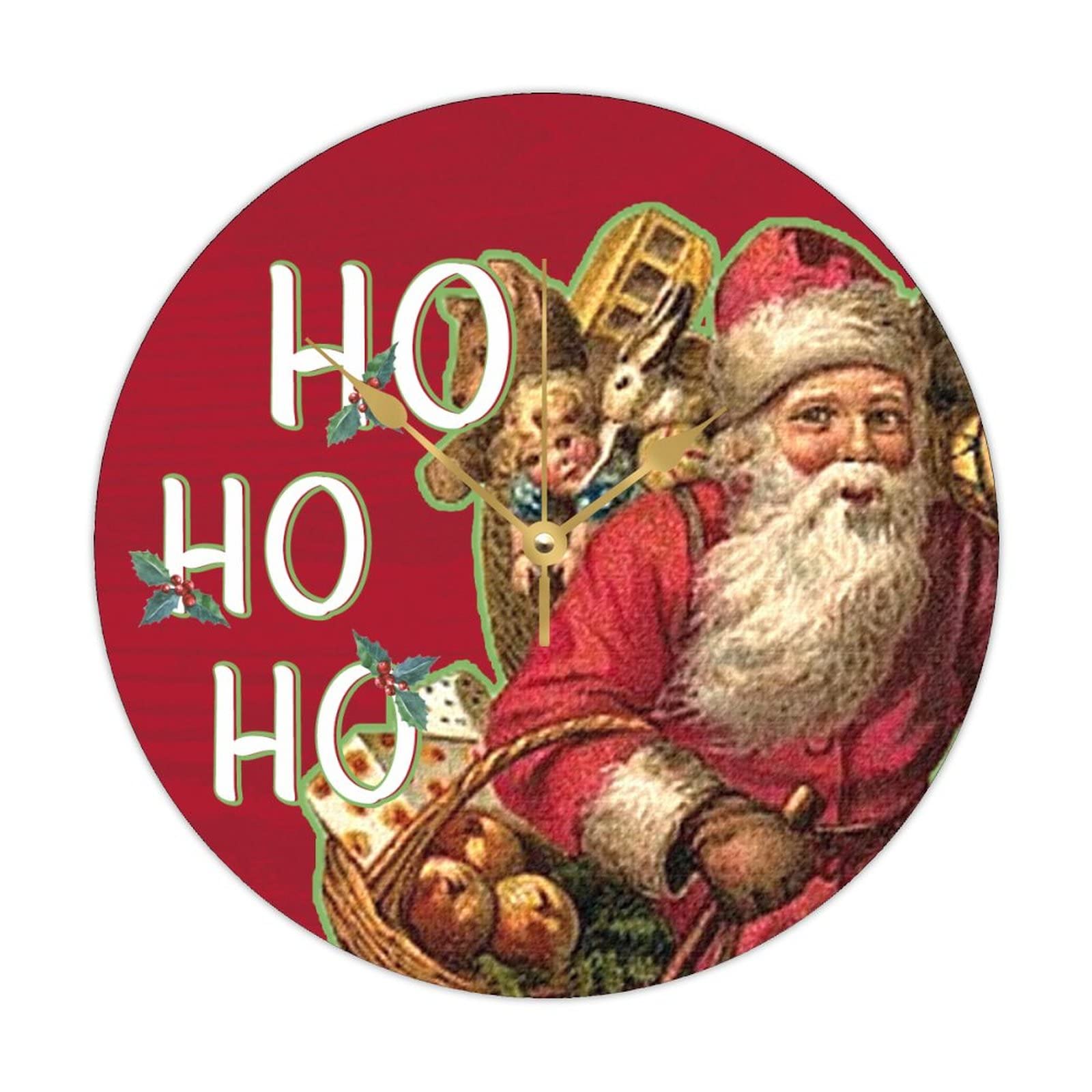 Horloge murale Père Noël ronde bois 38cm fonctionnant avec pile