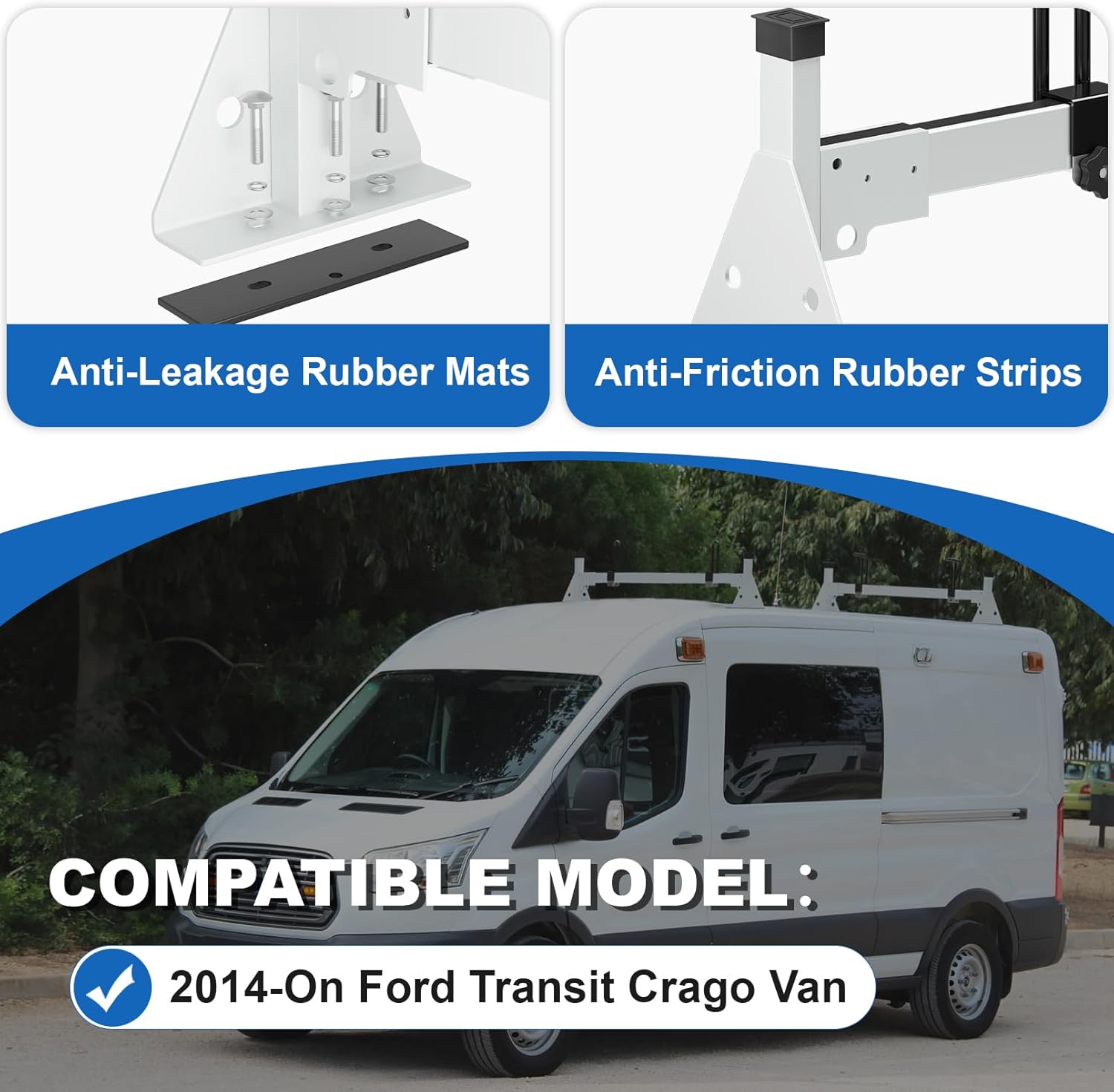 Ladder Roof Rack Fit for Ford 2015-2025 Transit 150 250 350 Heavy Duty Ladder Roof Rack for Cargo Van, 750lbs Load Capacity (2 Crossbars)