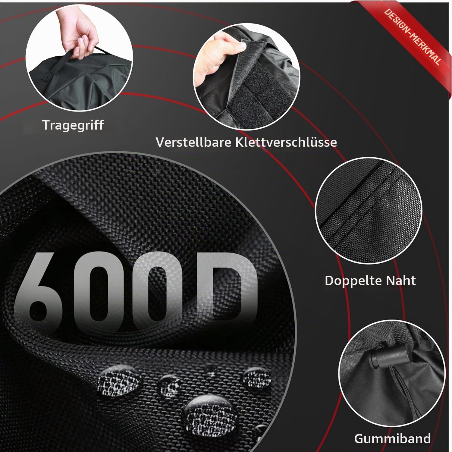 Zettum 4er-Set Reifentaschen Ø22-31 Zoll, 600D PU Oxford Reifenaufbewahrung mit Tragegriff Wasserdicht & Staubdicht, Ideal für Transport und Lagerung Reifenschutzhülle, Schwarz, Ø55-78cm