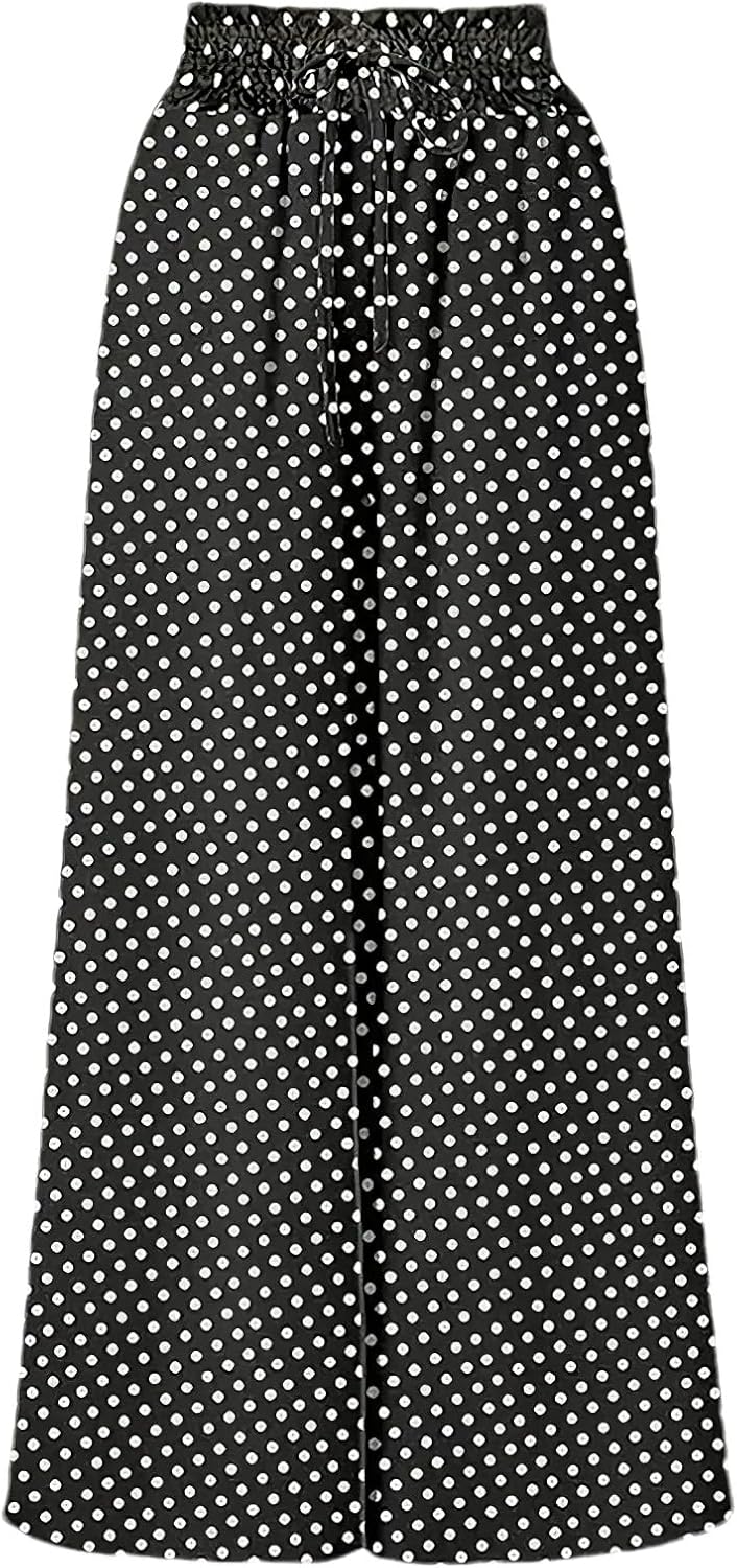 Women's Palazzo Pants Wide Leg Elasticband Drawstring Casual Long Trousers with Pockets - Image 2