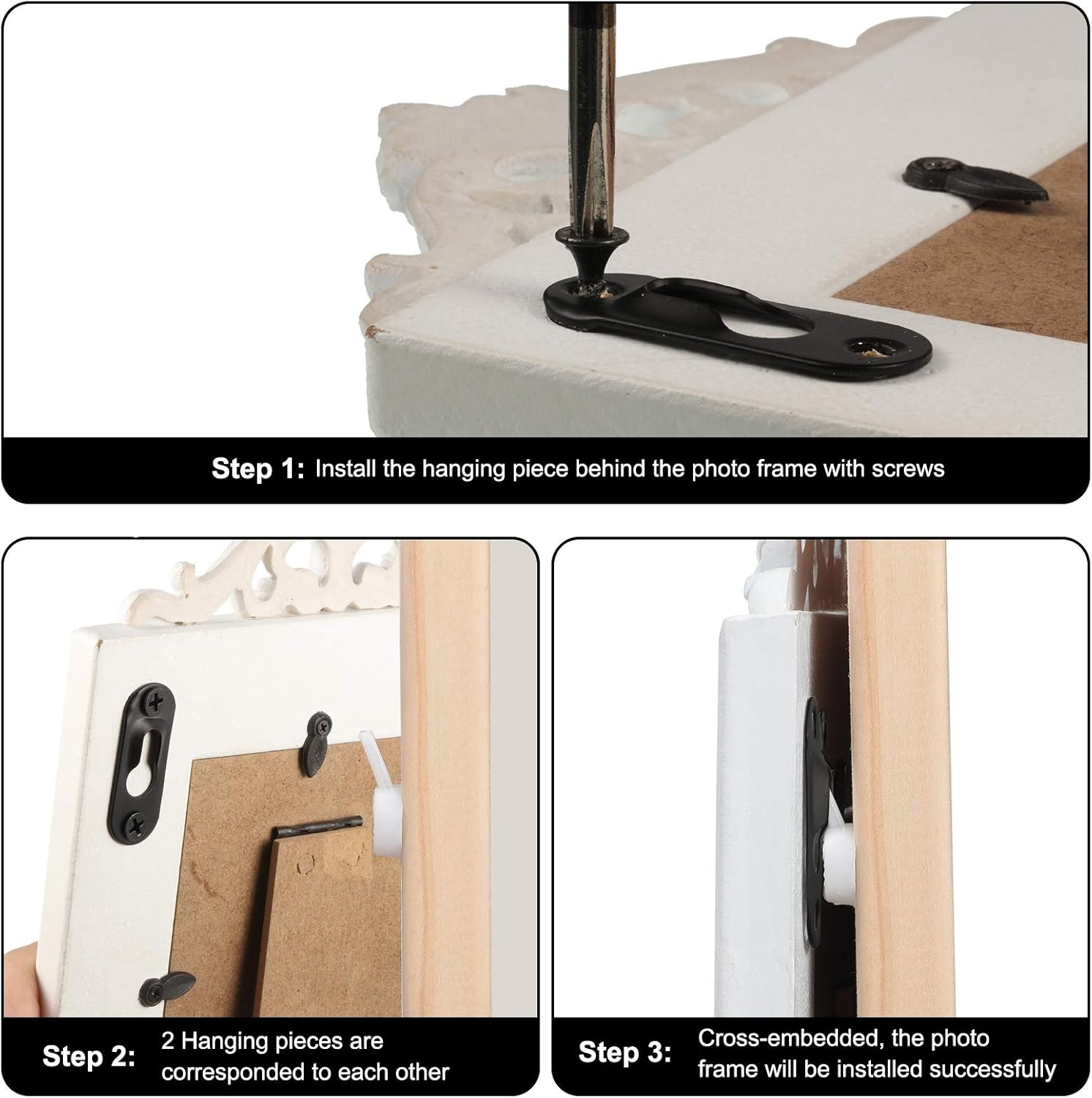 Hotop 40 Pieces Single Keyhole Picture Frame Hanger with 80 Pieces Screws Metal Keyhole Hanging Fasteners Brackets for Mirror Frame Cabinet, 43 x 16 mm(Black)