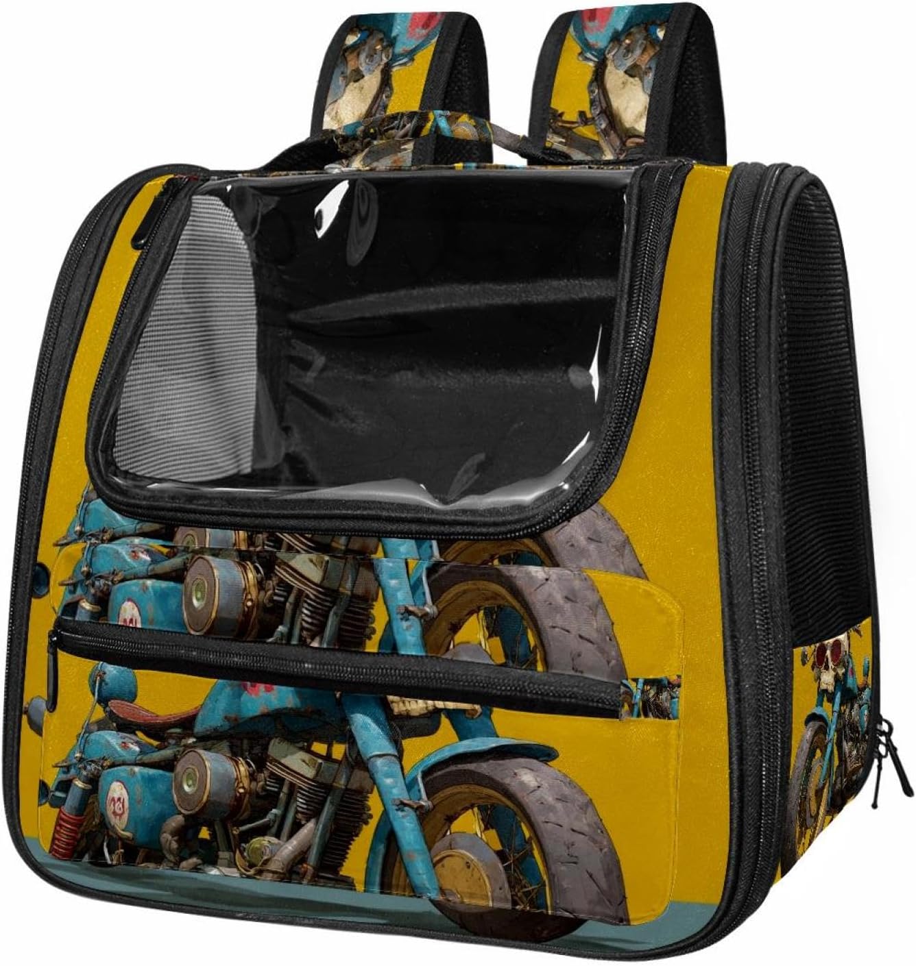Portable Travel pet Backpack Carrier Hamster Bag Small Dog cat Carrier Breathable Hang Bag, Skull Motorcycle (2)