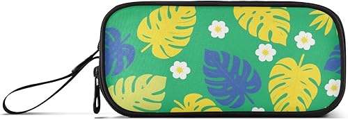 Nylon Big Pencil Bag Summer Tropical Leaf Bright Yellow Green Large Capacity Big Pencil Case With Zipper Stationery Bag for College Teen Boys