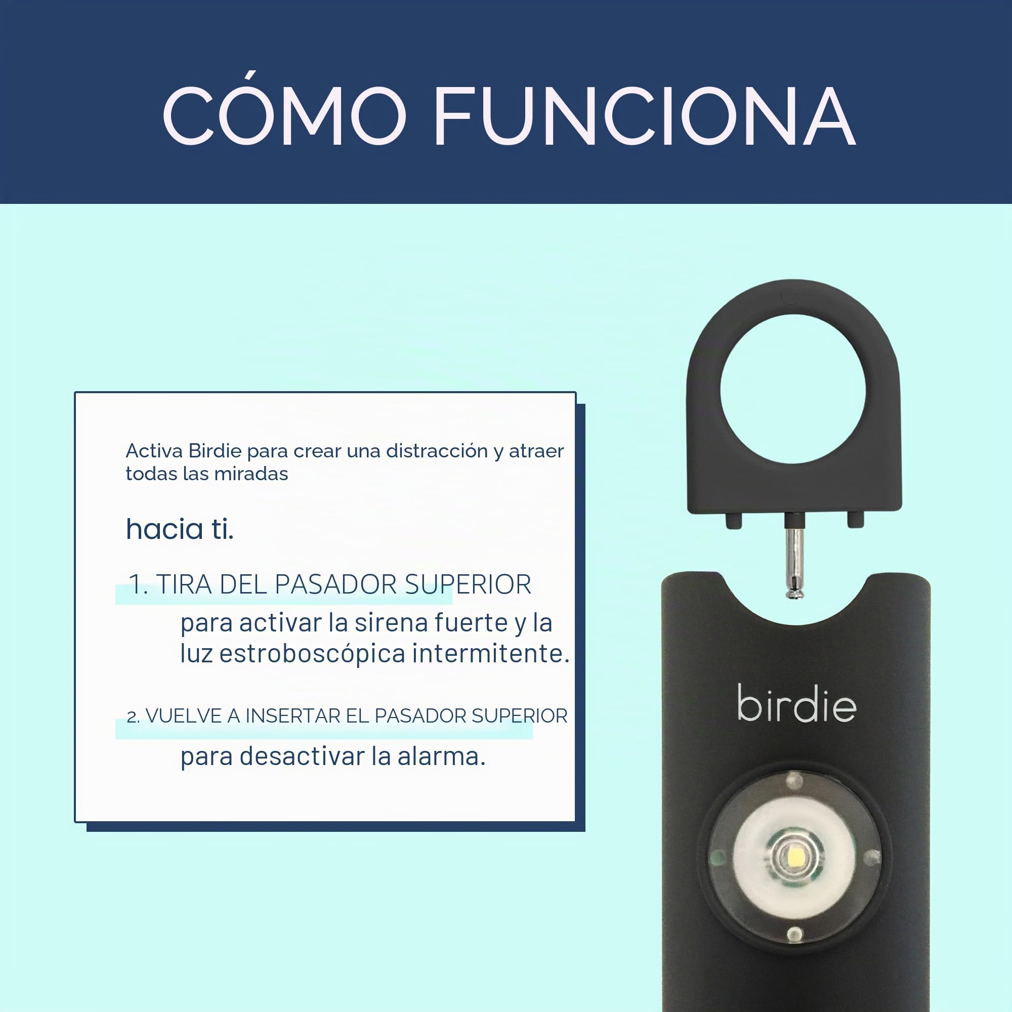 She's Birdie – Alarma de Seguridad Personal Original de Mujeres para Mujeres con Sirena, luz estroboscópica y Llavero de 130 dB en 5 Colores (Gris Grafito)