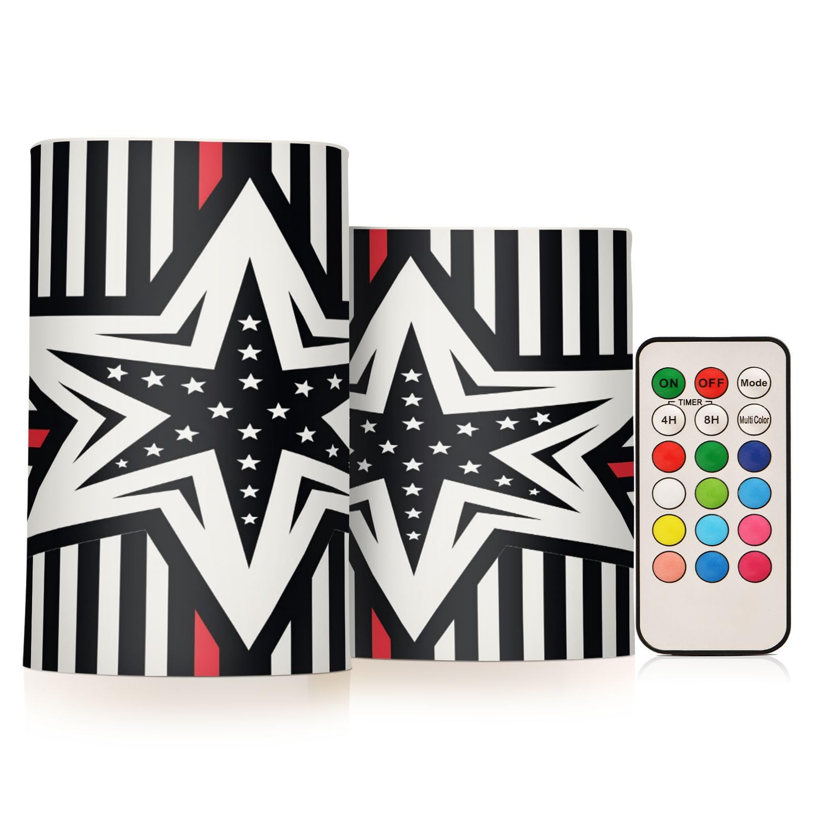 Star American Flag Flickering Flameless Candles Battery Operated with Remote Timer,Tea Light Candles LED Pillar Votive Candles Set of 2 for Outdoor Indoor Decorations